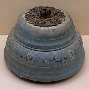 Vintage Musical Powder Trinket Box Green Hand Painted Swiss Music Box Works READ